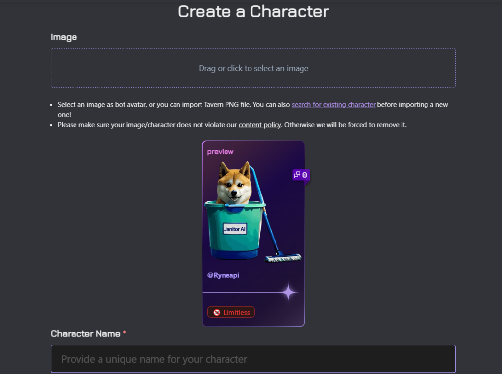 Create Character Janitor AI